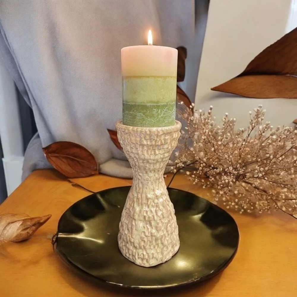 Vintage Textured Ceramic Art Pottery Vase Blush Cream Organic Modern 8
